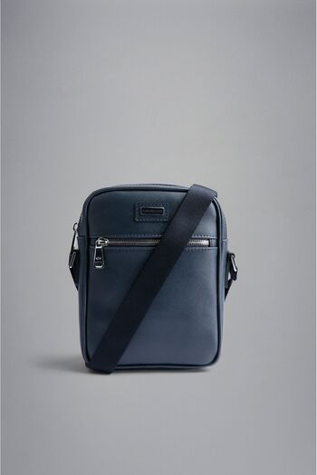 PAUL&SHARK Men's Logo Zippered Leather Daily Use Navy Blue Shoulder Bag24418102-050