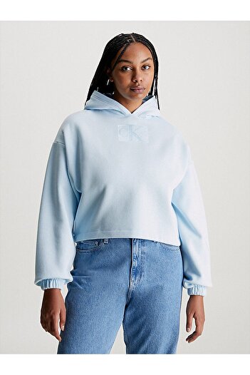 Calvin Klein Women's Hooded Long Sleeve Logo Blue Sweatshirt J20J222962-CYR
