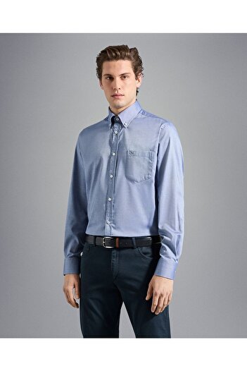 PAUL&SHARK Men's Cotton Button Closure Regular Cut Blue Shirt C0p3000-503