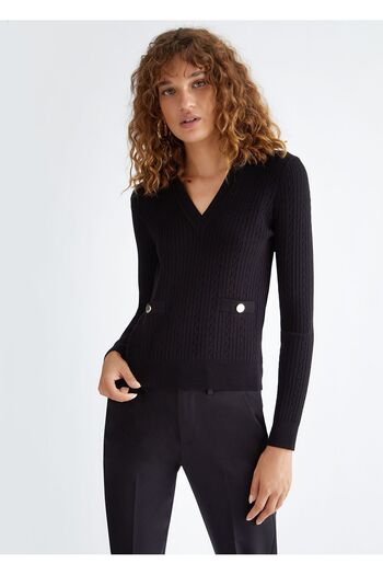 Liu Jo Women's Long Sleeve Patterned Soft Fabric Sweater Black Pullover MF3296MS99E-22222