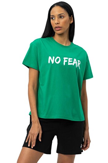 No Fear Green Crew Neck Short Sleeve Printed Combed Cotton Women T-shirt W50068