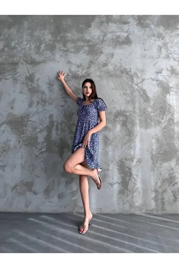 ZF BUTİK Patterned Short Dress - Lace-up Front