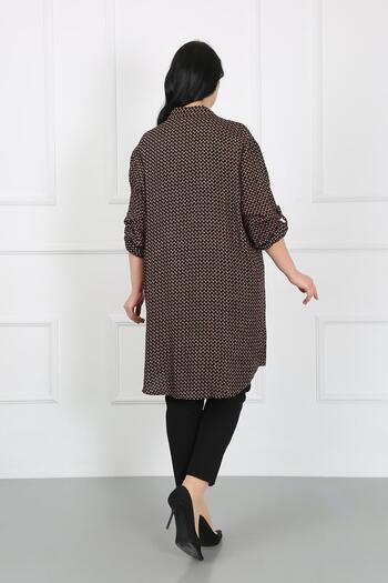 By Alba Collection Plus Size Women's Tunic - Tan Patterned, Cotton Viscose