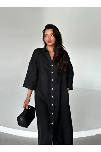 Laluvia Rochie de in neagra - 100% in, gat cu nasturi