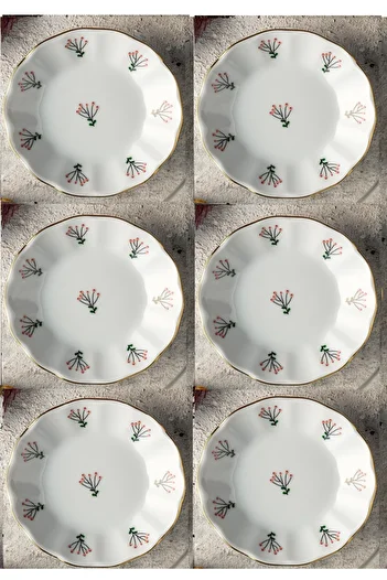 AYBABA STORE 11 CM Branch Enameled Porcelain Floral Tea Plate - Set of 6