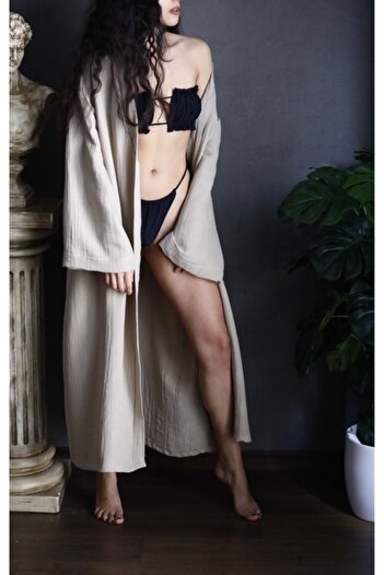 Pina Muslin Stone Beige Color Kimono Kaftan