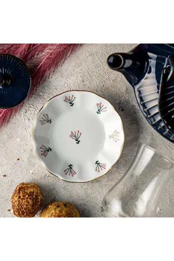 AYBABA STORE 11 CM Branch Enameled Porcelain Floral Tea Plate - Set of 6