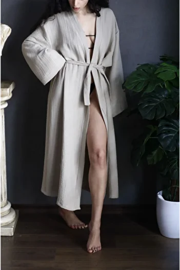 Pina Muslin Stone Beige Color Kimono Kaftan