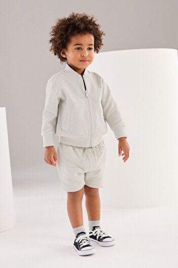 Next Baby Gray Cotton Long Sleeve Jacket and Shorts Set