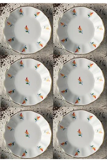 AYBABA STORE Set of 6 Porcelain Colorful Leaf Patterned Tea Plates in 11 CM