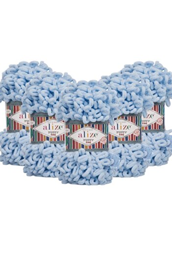 Alize Fine Hand Knitting Yarn 5 Pack - 218 Baby Blue - 100 Gr. 14.5 Mt. Finger Knitting Yarn
