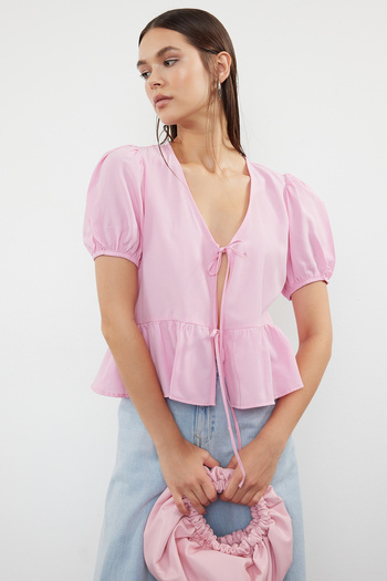 Trendyol Collection Woven Pink Shirt - Tie-Up, TWOSS24GO00237
