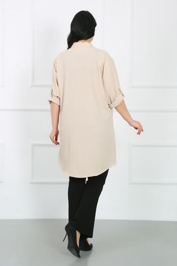 By Alba Collection Kadın Ekru Dubai Kumaş Büyük Beden Tunik
