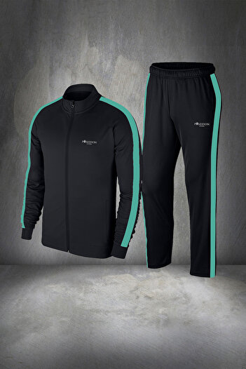 POSEIDON STORM Large Size Men's Black Special Supra Combed Fabric Running and Exercise Tracksuit Set 4-10XL