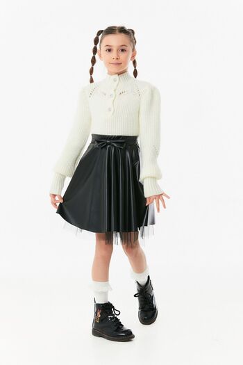 Fulla Moda Faux Leather Girl's Skirt with Bow