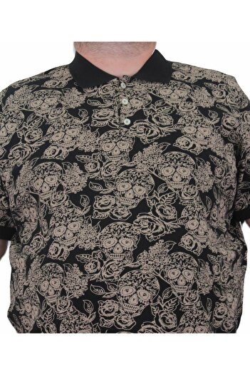 Starbattal Ανδρικό T-Shirt Polo Neck μεγάλου μεγέθους - Skull 24454 ΜΑΥΡΟ