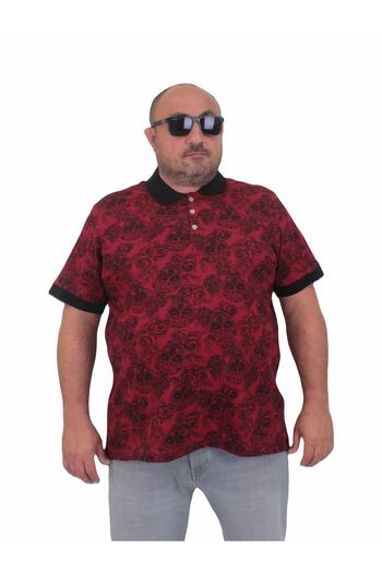 Starbattal Large Size Men's Polo Collar T-Shirt - Skull 24454 Claret Red