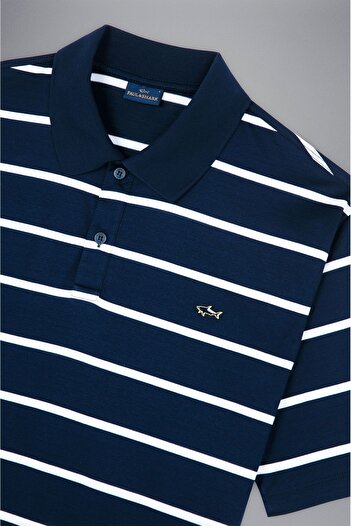 PAUL&SHARK Erkek Pamuklu Polo Yakalı Düğme Kapamalı Kısa Kollu Mavi-Beyaz Polo Yaka T-Shirt 24411302-245