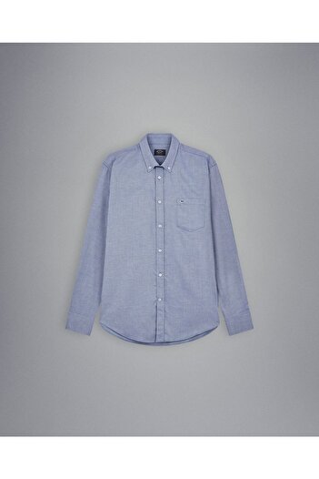 PAUL&SHARK Men's Cotton Button Closure Regular Cut Blue Shirt C0p3000-503