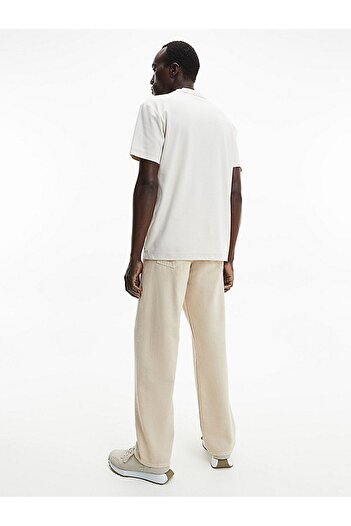 Calvin Klein Erkek Logolu Kısa Kollu Pamuklu Ekru T-Shirt K10K109894-ACE