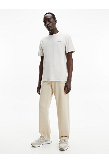 Calvin Klein Erkek Logolu Kısa Kollu Pamuklu Ekru T-Shirt K10K109894-ACE