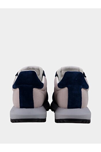Emporio Armani Erkek Marka Logolu Bağcıklı Kaydırmaz Tabanlı Günlük Bej - Lacivert Sneaker X4X640 XR102-T859