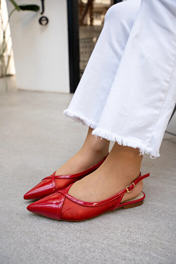 LAMİNTA Red Sandy Ballerinas - Mesh Detailed
