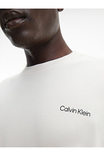 Calvin Klein Erkek Logolu Kısa Kollu Pamuklu Ekru T-Shirt K10K109894-ACE