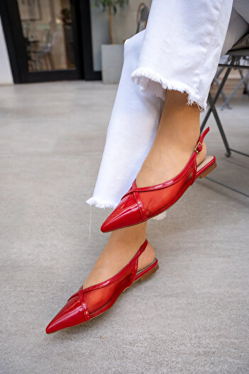 LAMİNTA Red Sandy Ballerinas - Mesh Detailed