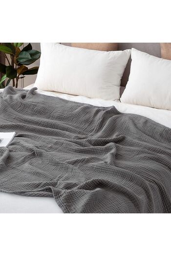 EVYA King Size 230X240Cm 4 Layer Muslin Pique Organic 100% Cotton Soft Gray Cool Bedspread