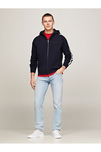 Tommy Hilfiger Erkek Kapüşonlu Fermuar Kapamalı Uzun Kollu Mavi Sweatshirt Mw0mw33544-dw5