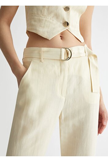 Liu Jo Women's Belt Buckle High Waisted Long Beige Pants MA4320T4818-N9298