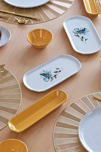Glore Asian Blue Flower - Gold Gilded 32 Piece Ceramic Breakfast Set for 6 People