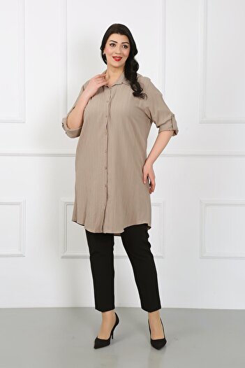By Alba Collection Women's Stone Color Wrapped Fabric Large Size Tunic