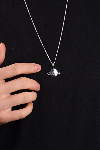 Ebrar Silver Gümüş Satürn Kolye 925 Ayar Gümüş Satürn Gezegen Figürlü Unisex Kolye