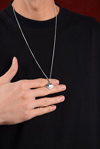 Ebrar Silver Gümüş Satürn Kolye 925 Ayar Gümüş Satürn Gezegen Figürlü Unisex Kolye