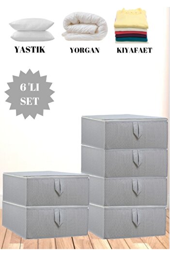 YELLOW STARY HOME DECOR 6'Lı Set Puantiye Desenli Çekyat & Baza Tipi Yastık Yorgan Saklama Hurcu-BazaAltıDüzenleyici65x45x22