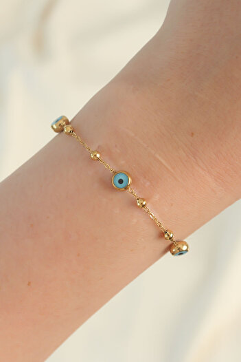 Moka Shopin Gold Colored 316L Steel - Evil Eye Bead Designed Bracelet