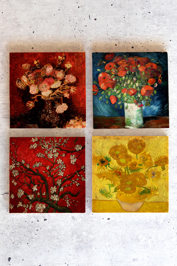 HEDİYEDİYE Vincent Van Gogh Set of 4 - Stone Colored Cup and Coaster, VanGogh01