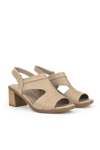 Ziya Genuine Leather Beige Heeled Women's Sandals - 1411020 Z2211
