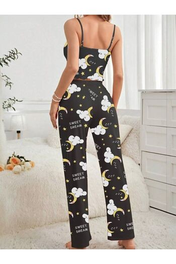 AURA Women's Strappy Long Pajama Set BlackCloud6