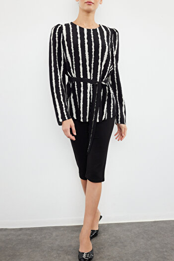 Edit by Trendyol Black Striped Blouse with Tie Detail - TEDSS24BZ00053