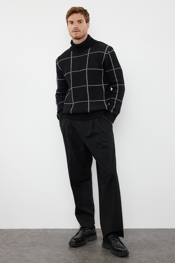 Trendyol Collection Turtleneck Black Knitwear Sweater - Slim Fit, Wool Plaid Tmnaw21Kz0398