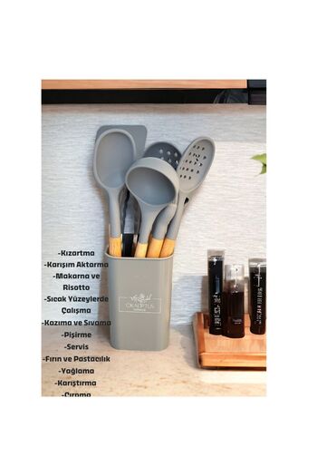 CHANCE GİFT 11 Pieces Silicone Spatula Set - Fireproof and Non-Stick, Bamboo Handle, Bpa Free Kitchen Serving Utensils