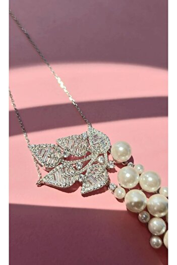 MorMajor Silver İTHAL ÇOKLU İNCİ BAGET TASARIM GÜMÜŞ KOLYE