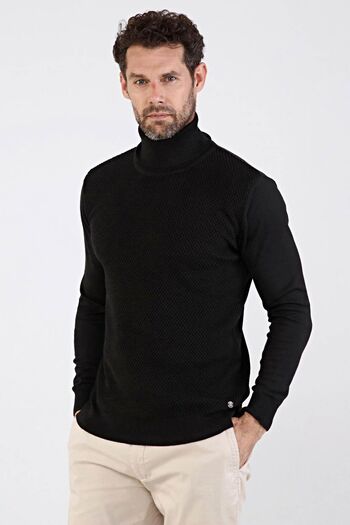 Çizgi Triko Men's Full Turtleneck Cotton Knitwear Sweater 4669e Black