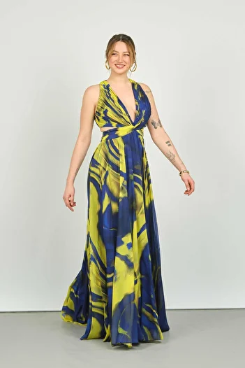 ŞEREF VURAL Women's Patterned Chiffon Evening Dress 8108 Saks