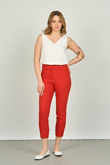F&A Textile Women's Ankle Length Slim Fit Pants 7410 Red