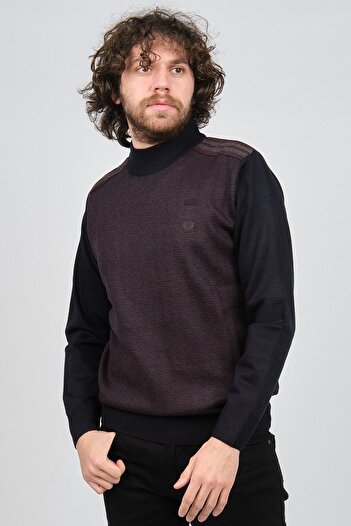 Pelikan Men's Shoulder Detailed Half Fisherman Sweater 1577724 Navy Blue