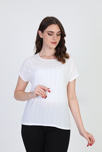 ELLA CAMELIA Women's Embroidered Blouse 19e093 Ecru